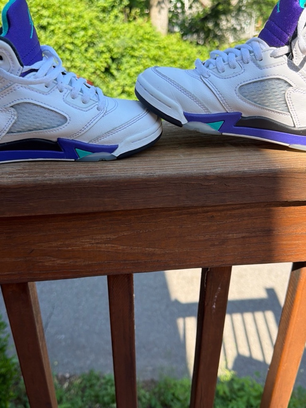 Jordan White Sneakers with Purple Tongue and Teal Jumpman - Picture 4 of 6